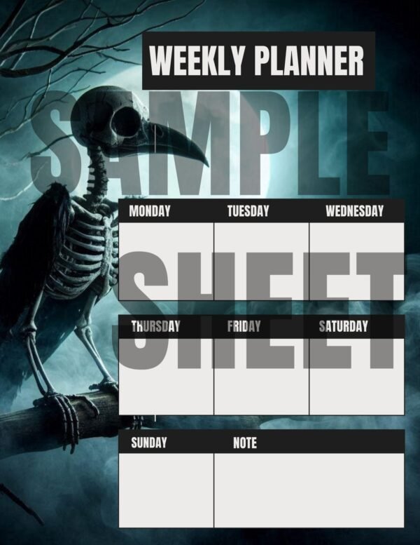 Skeleton Crow Dark Night Moon Weekly Planner